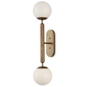 Barbican 2-Light Wall Sconce in Antique Brass with White