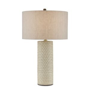 Polka Dot 1-Light Table Lamp in Ivory with Brown with Polished Brass