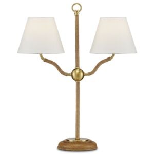 Sirocco 2-Light Desk Lamp in Natural with Antique Brass