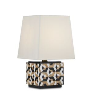 Geo 1-Light Table Lamp in Black with White with Natural