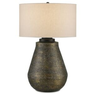 Brigadier 1-Light Table Lamp in Antique Brass with Black with Whitewash