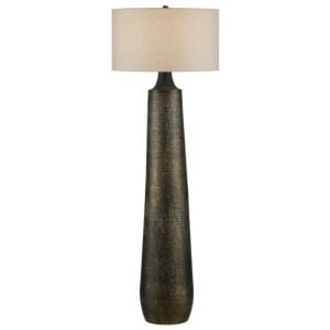 Brigadier 1-Light Floor Lamp in Antique Brass with Black with Whitewash