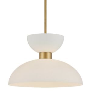 Zevio 1-Light Pendant in Antique Brass with White with Opaque