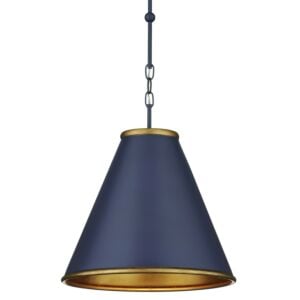 Pierrepont 1-Light Pendant in Hiroshi Dark Blue with Contemporary Gold Leaf with Gold