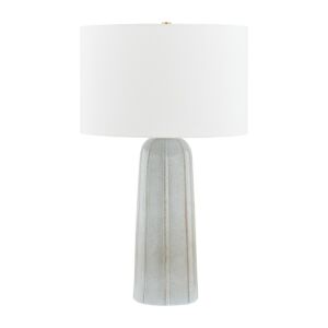 Kel 1-Light Table Lamp in Aged Brass with Ceramic Reactive Ash