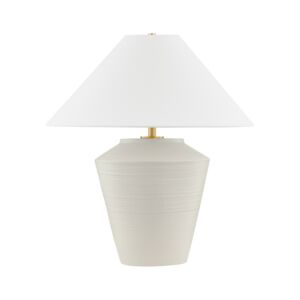 Rachie 1-Light Table Lamp in Aged Brass with Ceramic Whitewash Terracotta