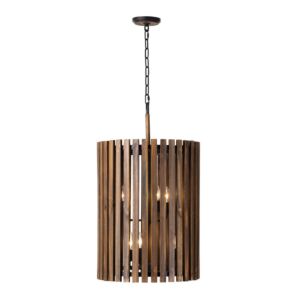 Suratto 6-Light Foyer Pendant in Matte Black with Medium Walnut