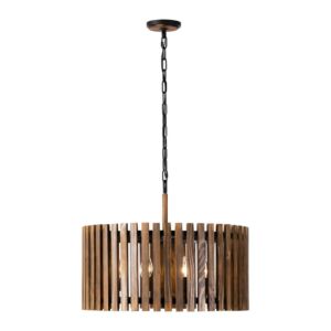 Suratto 6-Light Pendant in Matte Black with Medium Walnut