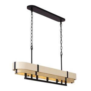 Blonde Moment 5-Light Linear Pendant in Matte Black with Honey/Medium Oak