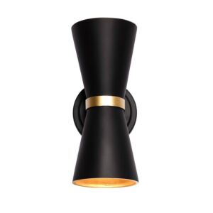 Mad Hatter 2-Light Wall Sconce in Matte Black with French Gold