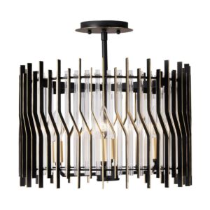 Park Row 4-Light Semi-Flush Mount in Matte Black with French Gold