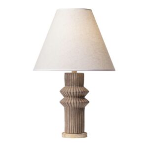 Primea 1-Light Table Lamp in Apothecary Gold with Glazed Taupe