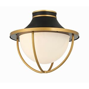 Atlas 2-Light Outdoor Semi-Flush Mount in Matte Black with Textured Gold