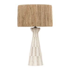 Palma 1-Light Table Lamp in Patina Brass with Ceramic Graphic White