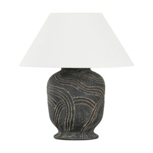 Pecola 1-Light Table Lamp in Patina Brass with Ceramic Windswept Ash