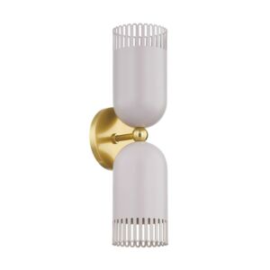 Liba 2-Light Wall Sconce in Aged Brass with Soft Peignoir