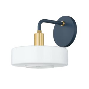 Aston 1-Light Wall Sconce in Aged Brass with Slate Blue