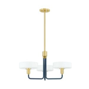 Aston 3-Light Chandelier in Aged Brass with Slate Blue