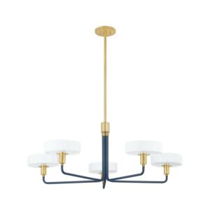 Aston 5-Light Chandelier in Aged Brass with Slate Blue