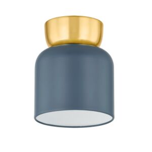 Batya 1-Light Flush Mount in Aged Brass with Slate Blue