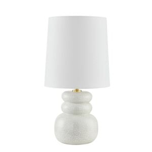 Corinne 1-Light Table Lamp in Aged Brass with Ceramic Peignoir Crackle