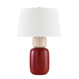 Batya 1-Light Table Lamp in Aged Brass with Ceramic Bordeaux Blush