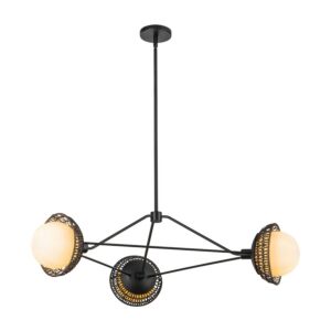 Perth 3-Light Chandelier in Matte Black with Opal Glass