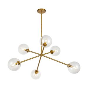 Cassia 6-Light Chandelier in Aged Brass with Clear Glass