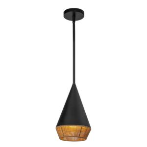 Daphne 1-Light Pendant in Matte Black with Brown Cotton Rope