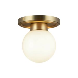 Fiore 1-Light Semi-Flush Mount in Brushed Gold with Glossy Opal Glass