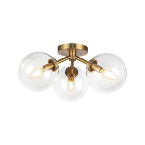 Cassia 3-Light Semi-Flush Mount in Aged Brass with Clear Glass