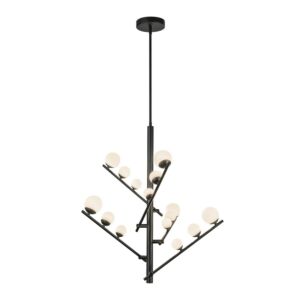 Juniper LED Chandelier in Black with Opal Glass