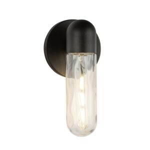 Lima 1-Light Exterior Wall Mount in Black with Clear Water Glass