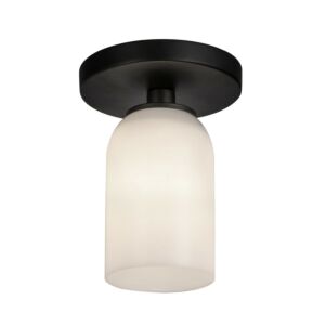 Nola 1-Light Semi-Flush Mount in Black with Glossy Opal Glass