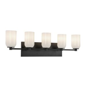 Nola 5-Light Bathroom Vanity Light in Black with Glossy Opal Glass