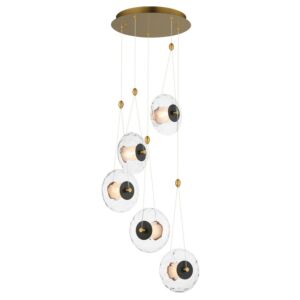 Amulet 5-Light LED Pendant in Black with Natural Aged Brass