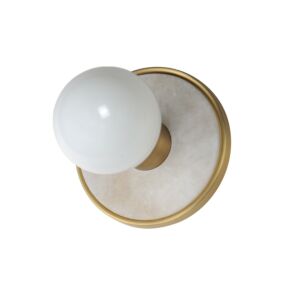 Hollywood 1-Light LED Wall Sconce in Whit Alabaster with Natural Aged Brass