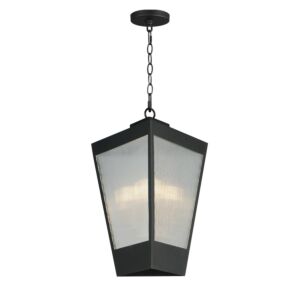 Triform 3-Light Outdoor Pendant in Black with Antique Brass