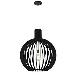 Nahanni Park 1-Light Pendant in Black with Black Wood Shade