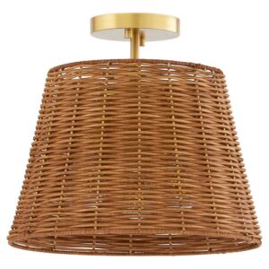 Wicker 3-Light Semi-Flush Mount in Aged Brass