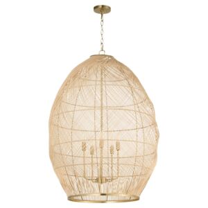 Rattan 5-Light Pendant in Aged Brass