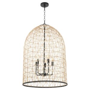 Rattan 5-Light Pendant in Matte Black