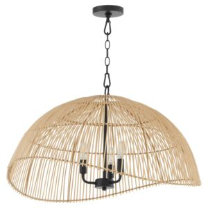 Rattan 3-Light Pendant in Matte Black