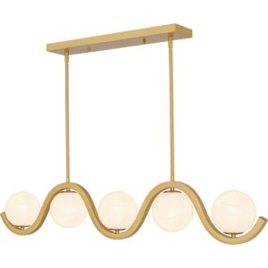 Spherical 5-Light Linear Chandelier in Aged Brass