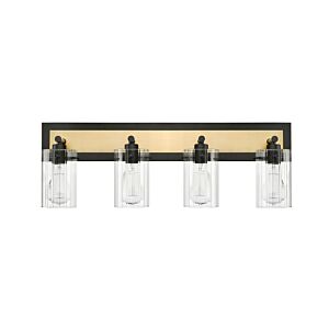 Gasol 4-Light Bathroom Vanity Light in Matte Black with Vintage Brass