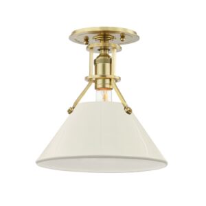 Painted No.2 1-Light Semi-Flush Mount in Aged Brass with Off White