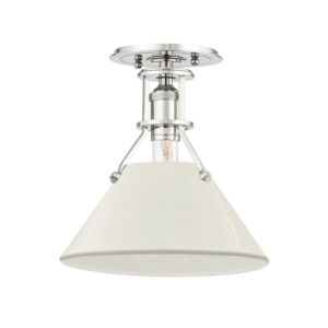 Painted No.2 1-Light Semi-Flush Mount in Polished Nickel with Off White