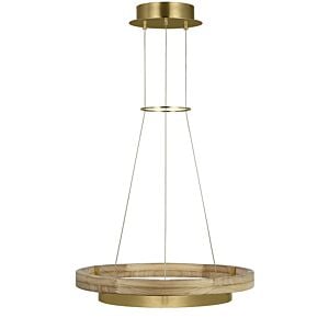 Grace 1-Light LED Chandelier in Hand Rubbed Antique Brass with Natural Oak