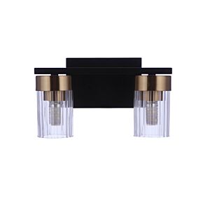 Bond Street 2-Light Bathroom Vanity Light in Flat Black with Satin Brass