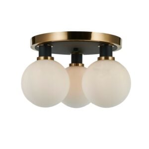 Gem 3-Light Semi-Flush Mount in Black and Brushed Brass